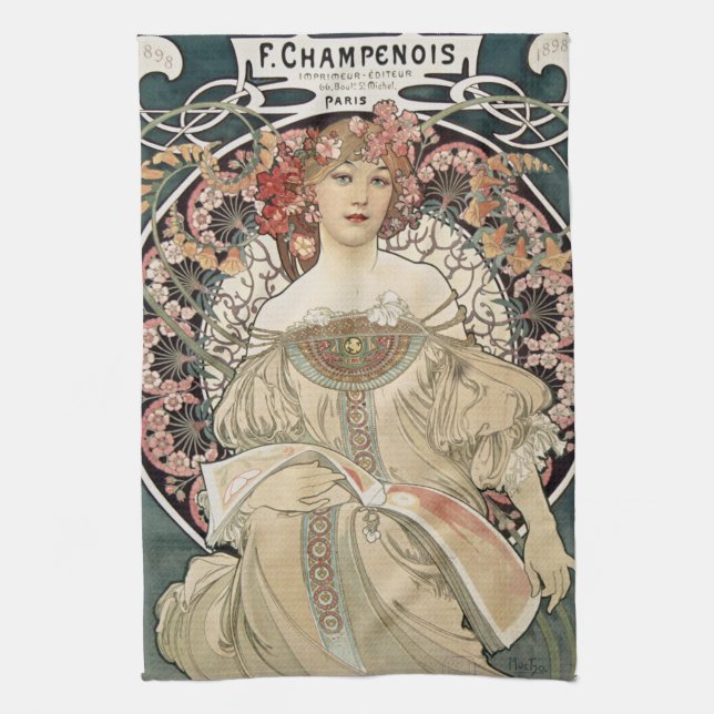 Vintage Jugendstil Alphonse Mucha Geschirrtuch (Vertikal)