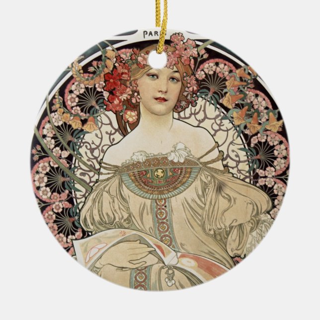 Vintage Jugendstil Alphonse Mucha Keramik Ornament (Vorne)