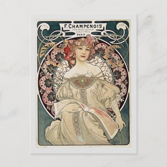 Vintage Jugendstil Alphonse Mucha Postkarte (Vorderseite)