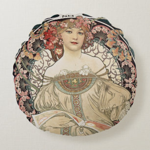 Vintage Jugendstil Alphonse Mucha Rundes Kissen