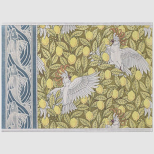 Vintage Jugendstil Blauer Fisch, Cockatoo und Lemo Seidenpapier