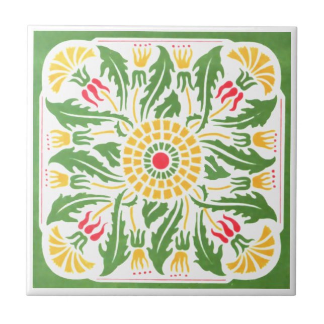 Vintage Jugendstil-Blume Design Fliese (Vorderseite)