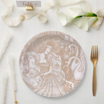 Vintage Jugendstil-Cream Floral Frauen und Schwäne