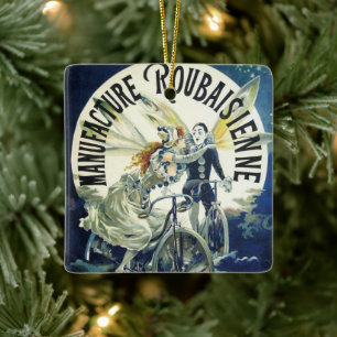 Vintage Jugendstil-Fairies, Fahrrad Pierrot Moon Keramikornament