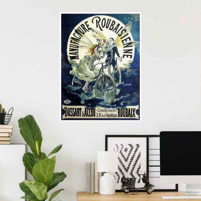 Vintage Jugendstil-Fairies, Fahrrad Pierrot Moon Poster (Heimbüro)