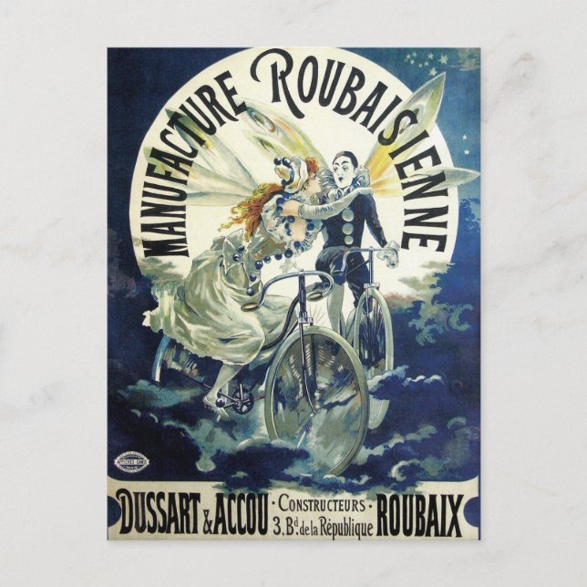 Vintage Jugendstil-Fairies, Fahrrad Pierrot Moon Postkarte (Vorderseite)