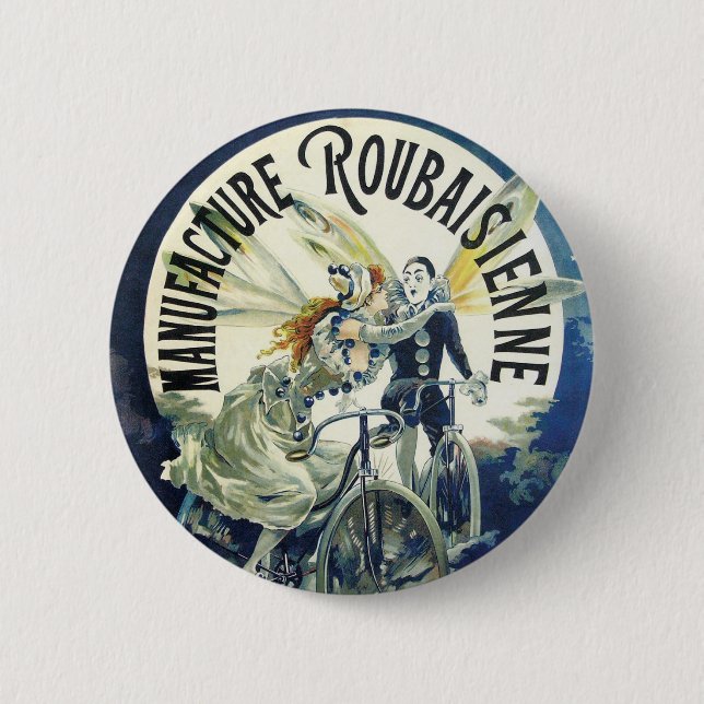 Vintage Jugendstil-Fairies, Pierrot Bicycle Moon Button (Vorderseite)