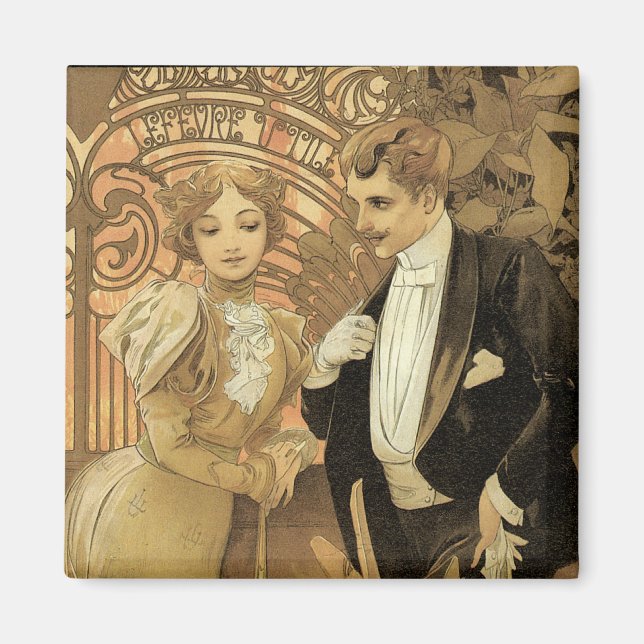 Vintage Jugendstil-Flirt-Kekse, Alphonse Mucha Magnet (Vorne)