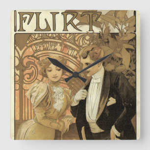 Vintage Jugendstil-Flirt-Kekse, Alphonse Mucha Quadratische Wanduhr