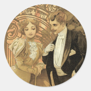 Vintage Jugendstil-Flirt-Kekse, Alphonse Mucha Runder Aufkleber