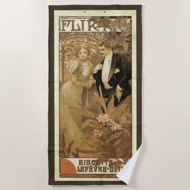 Vintage Jugendstil-Flirt-Kekse, Alphonse Mucha Strandtuch (Vorderseite)