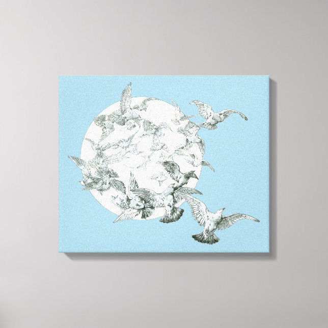 Vintage Jugendstil-Flock mit Vollmond Leinwanddruck (Vorderseite)