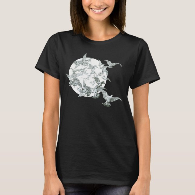 Vintage Jugendstil-Flock mit Vollmond T-Shirt (Vorderseite)