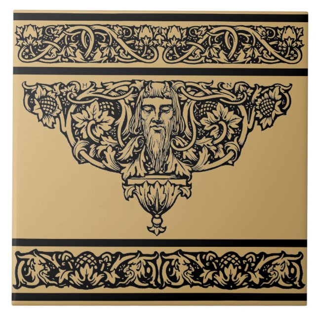 Vintage Jugendstil-Flora-Faust Fliese (Vorderseite)