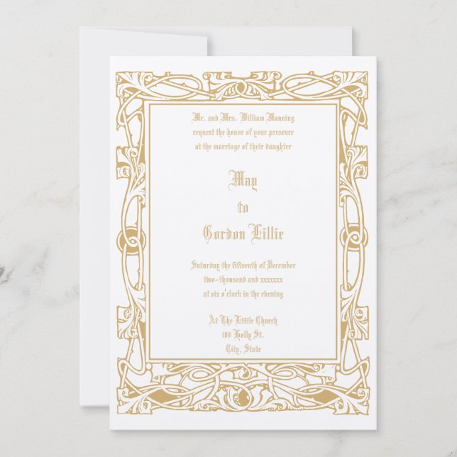 Vintage Jugendstil-Foliage-Hochzeit Einladung (Vorderseite)