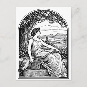 Vintage-Jugendstil-Frau beim Lesen unter einem Bau Postkarte
