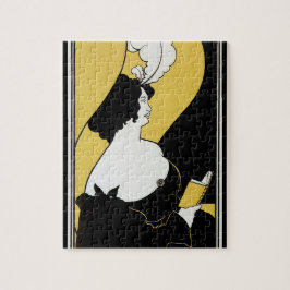 Vintage Jugendstil-Frau, die ein gelbes Buch liest Puzzle