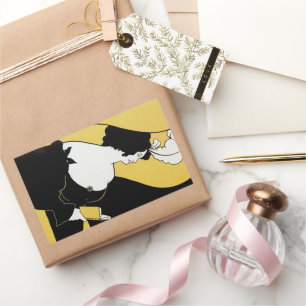 Vintage Jugendstil-Frau, die ein gelbes Buch liest Rechteckiger Aufkleber