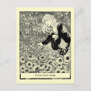 Vintage Jugendstil-Girl I Blume Postkarte