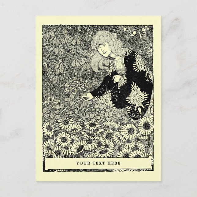 Vintage Jugendstil-Girl I Blume Postkarte (Vorderseite)