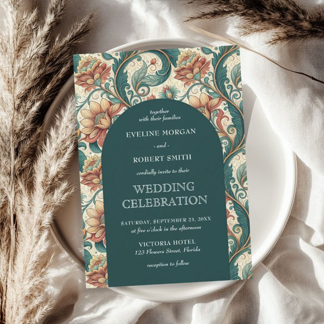 Vintage Jugendstil-Hochzeit Einladung (Vintage Art Nouveau floral pattern wedding Invitation)