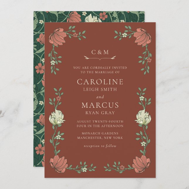 Vintage Jugendstil-Hochzeit Einladung (Vorne/Hinten)