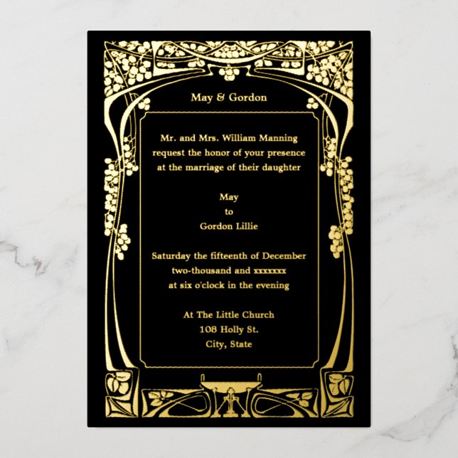 Vintage Jugendstil-Hochzeit Folieneinladung (Vorderseite)