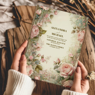 Vintage Jugendstil-Hochzeit in Rosa Einladung