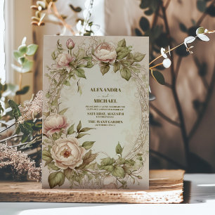 Vintage Jugendstil-Hochzeit mit Olivenöl Einladung