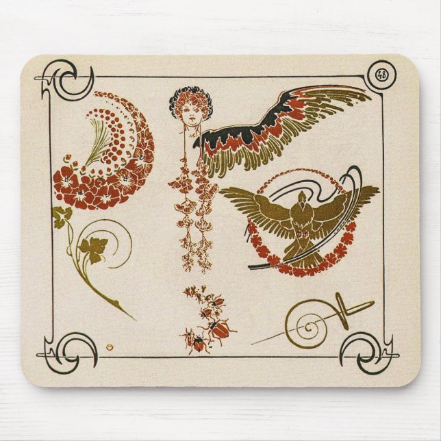 Vintage Jugendstil-Illustration von Mucha Mousepad (Vorne)