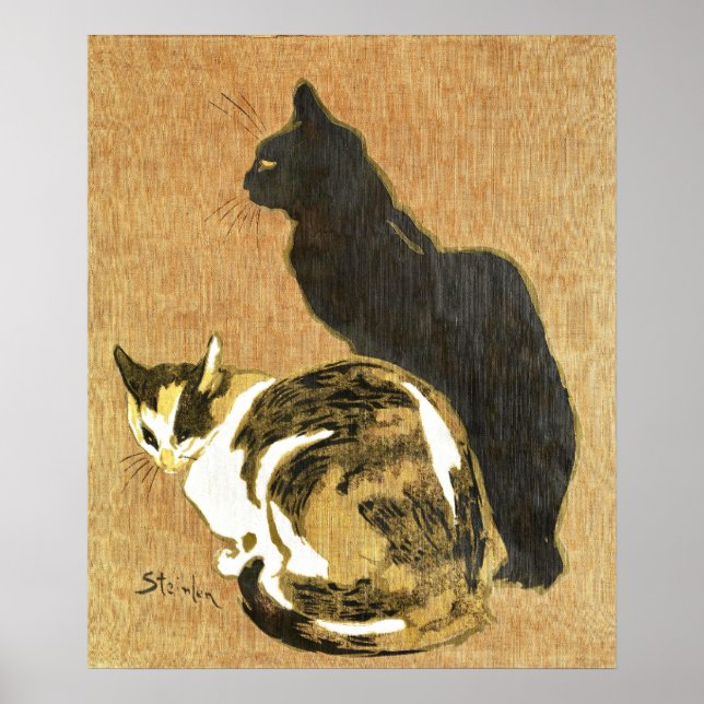 Vintage Jugendstil-Katzen-Paar, Schwarz und Calico Poster (Vorne)