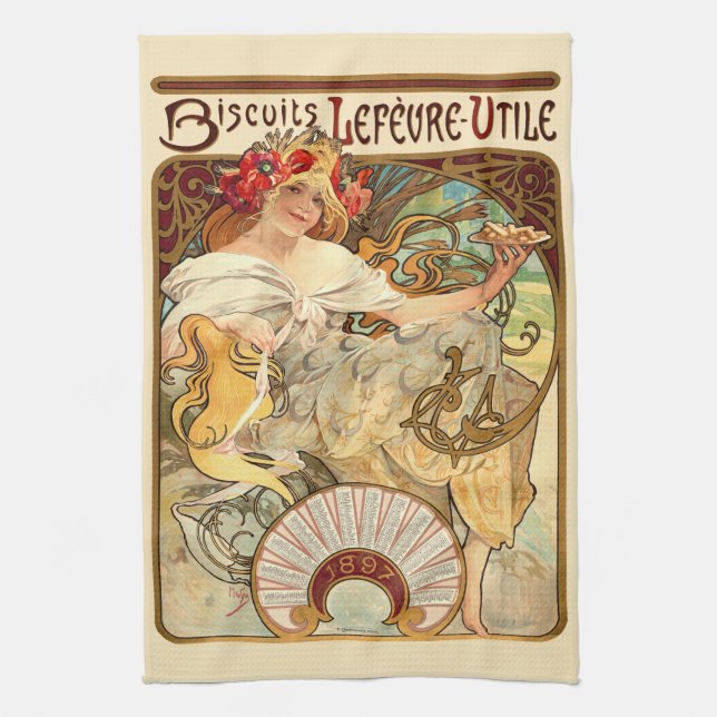 Vintage Jugendstil-Kekse Ad by Alphonse Mucha Geschirrtuch (Vertikal)