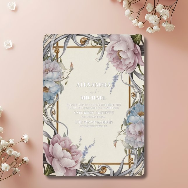 Vintage Jugendstil-Lila Hochzeit Folieneinladung (Von Creator hochgeladen)