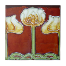 Vintage Jugendstil-Lotus-Blume auf der Red Frieze