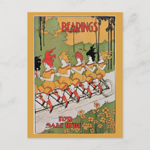 Vintage Jugendstil-lustige Mädchen auf einem Tande Postkarte