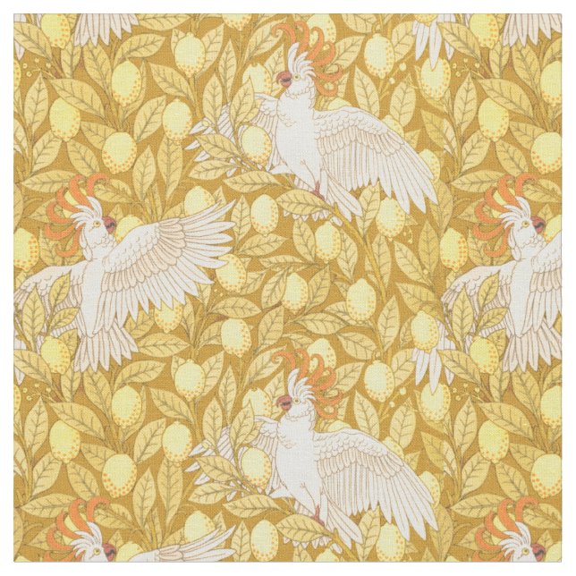 Vintage Jugendstil-Macaws im Zitronenbaummuster Stoff (Nahaufnahme)