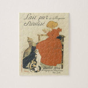 Vintage Jugendstil, Mädchen mit Milchkatzen Puzzle