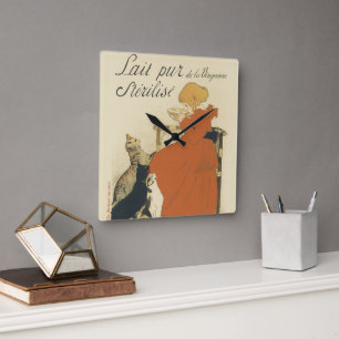 Vintage Jugendstil, Mädchen mit Milchkatzen Quadratische Wanduhr