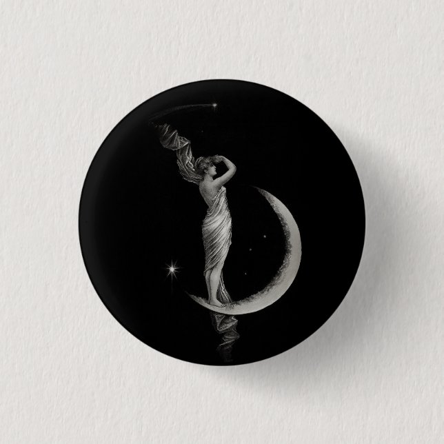 Vintage Jugendstil-Mond-Girl Button (Vorderseite)
