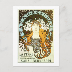 Vintage Jugendstil Mucha Sarah Bernhardt und Postkarte