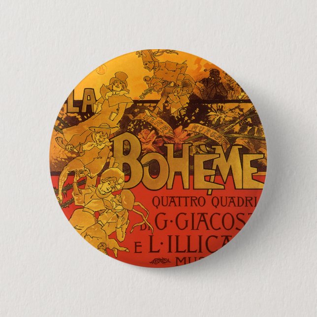 Vintage Jugendstil-Musik, La Boheme Opera, 1896 Button (Vorderseite)