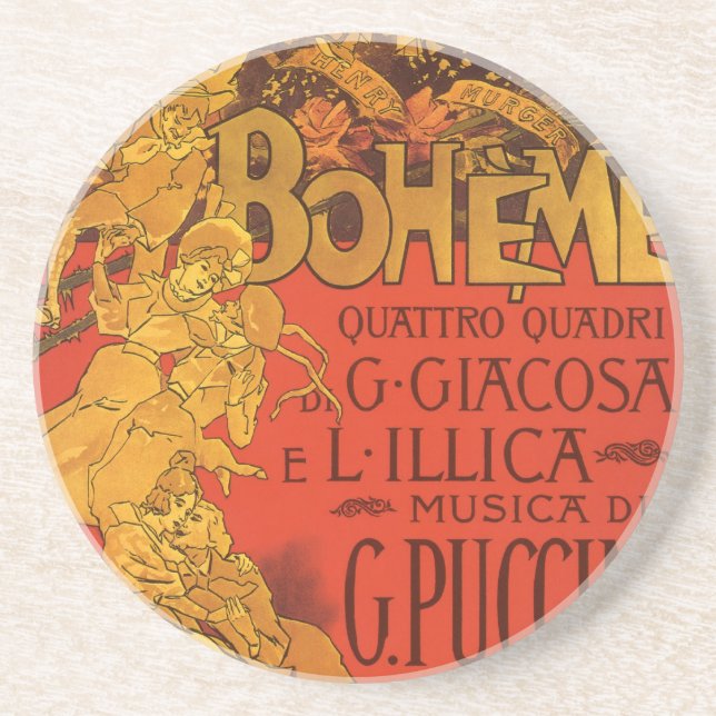 Vintage Jugendstil-Musik, La Boheme Opera, 1896 Getränkeuntersetzer (Vorne)