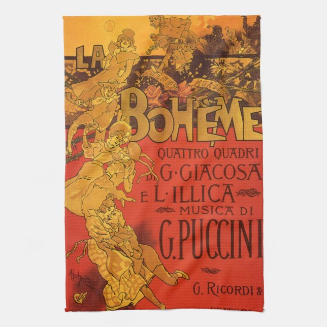 Vintage Jugendstil-Musik, La Boheme Opera, 1896 Handtuch (Vertikal)