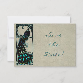 Vintage Jugendstil-Pfauenhochzeit Sichern Sie das Save The Date