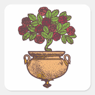 Vintage Jugendstil-Rose Quadratischer Aufkleber