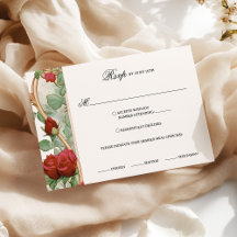 Vintage Jugendstil-Rote Rose Hochzeit Rsvp Card