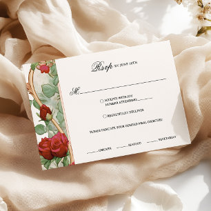 Vintage Jugendstil-Rote Rose Hochzeit Rsvp Card Karte