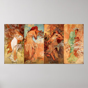 Vintage Jugendstil-Saison Vier Beauties Poster