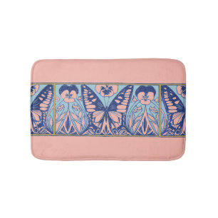Vintage Jugendstil-Schmetterlinge und Stiefmütterc Badematte