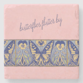 Vintage Jugendstil-Schmetterlinge und Stiefmütterc Steinuntersetzer